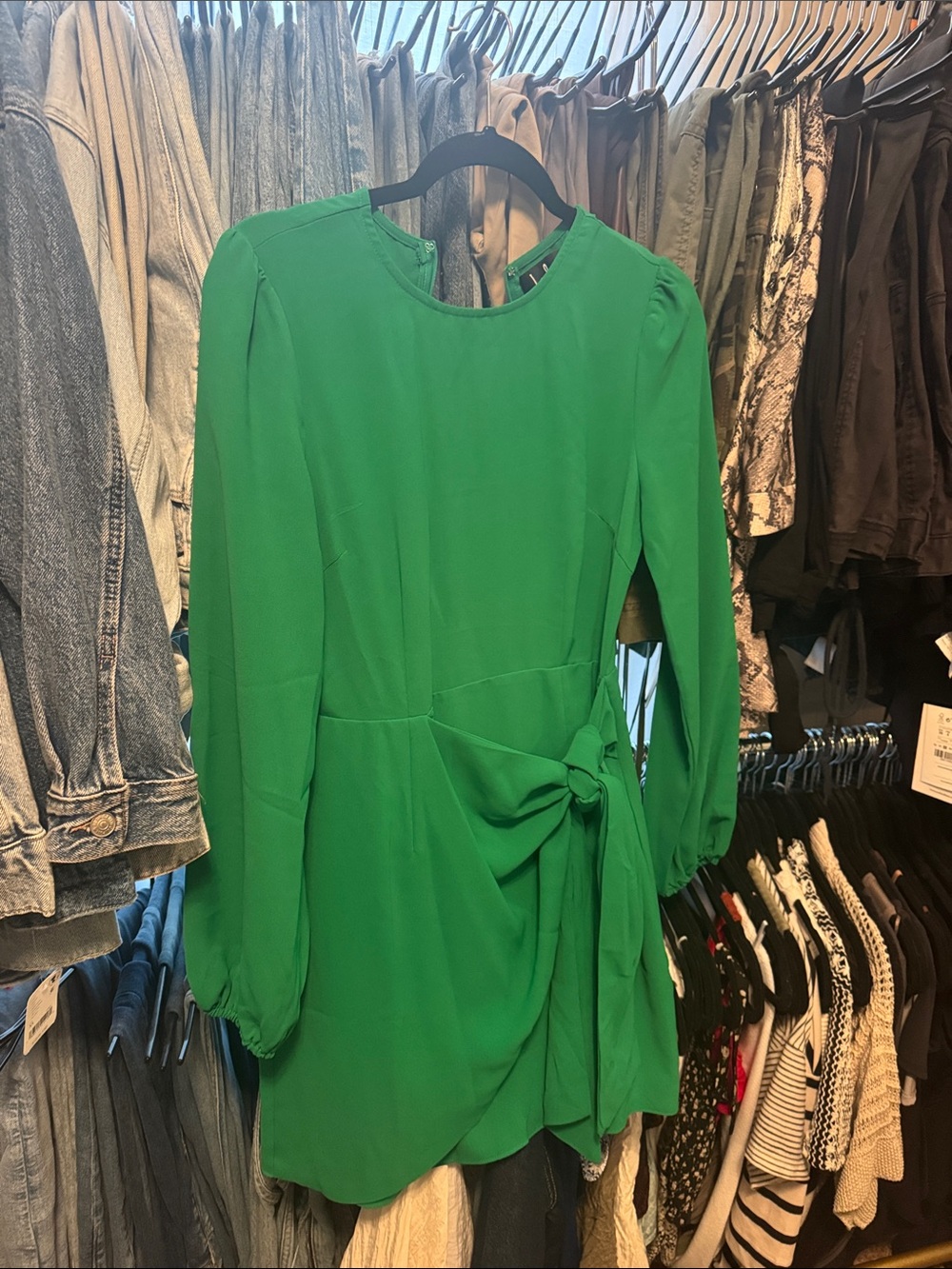 Lulu's Bright Green Long-Sleeve Tie-Front Mini Dress